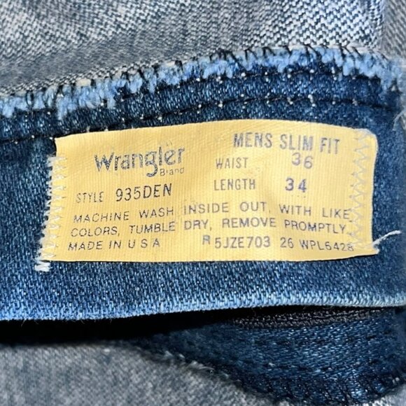 Vintage 1980s Men's Wrangler Slim Fit Denim Bootcut Jeans 935DEN Size 34x33 - Picture 3 of 5